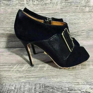 L.A.M.B Lamb Black Suede Peep Toe Heels Size 8 M